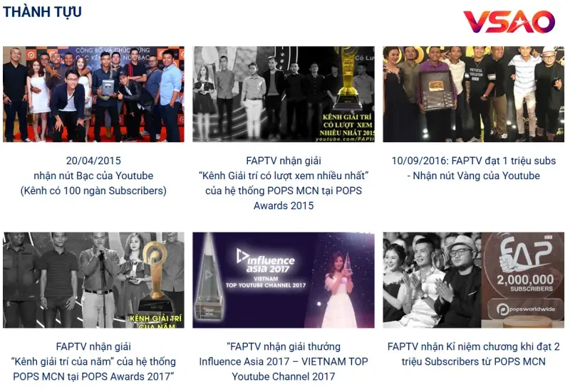 Những cột mốc giải thưởng nổi bật của nhóm FAPtv