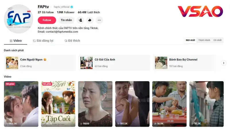 Tiktok FAPTV có 1.9 triệu người theo dõi