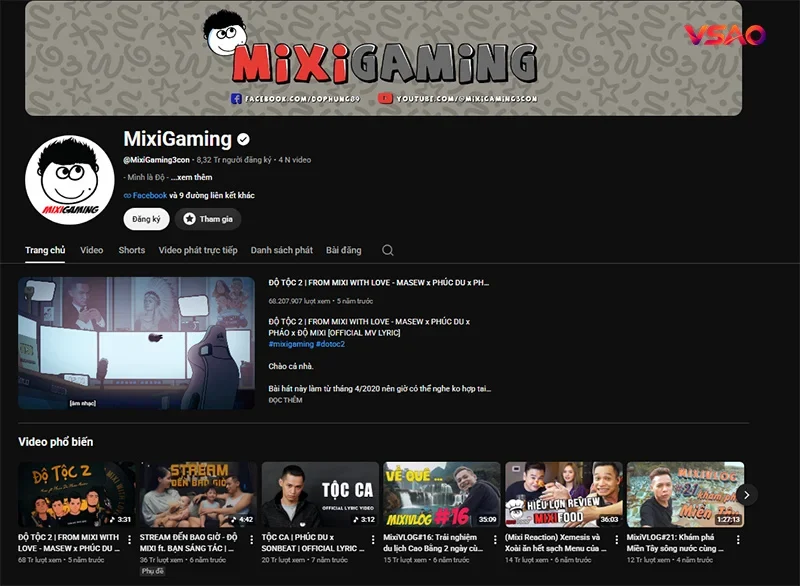 Kênh chính thức Độ Mixi - Youtube MixiGaming
