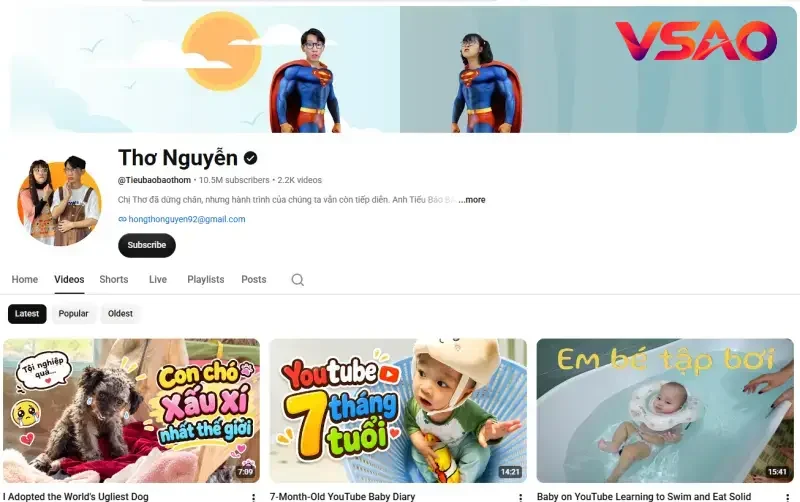 Kênh YouTube @tieubaobaothom là nền tảng có thể xác nhận rõ nhất tại thời điểm cập nhật.