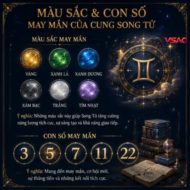 Màu sắc và con số may mắn của cung Song Tử