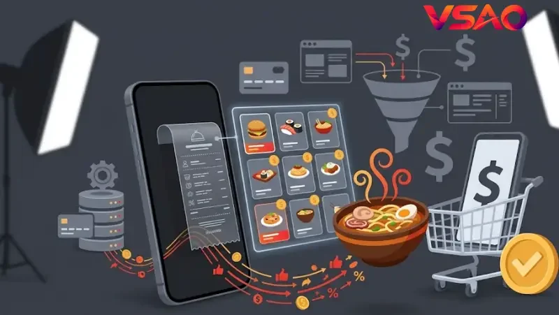 Giao diện chi tiết hóa đơn thanh toán và bảng phân tích menu ẩm thực được lồng ghép minh bạch trong một video đánh giá thực tế.